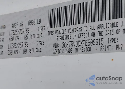 2015 Ram Promaster 2500 High Roof from USA, damaged, VIN 3C6TRVDDXFE509615
